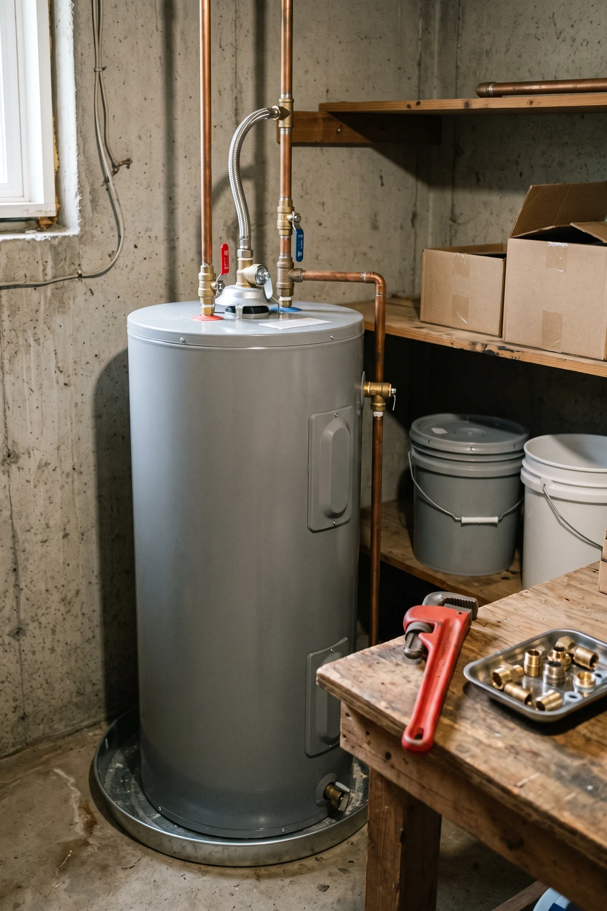 Craftsman replacing hot water heater in a Binghamton, NY basement Craftsman replacing hot water heater in a Binghamton, NY basement