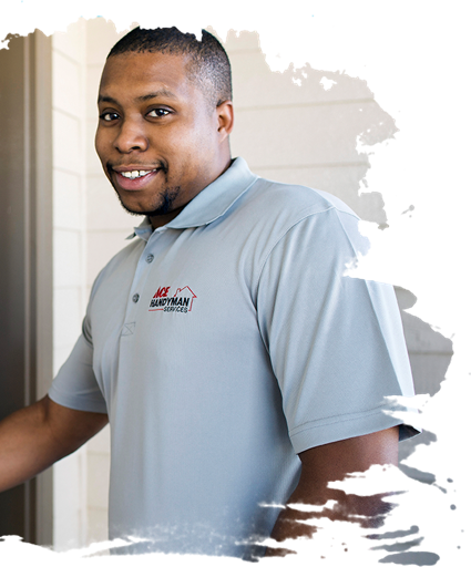 Image of an Ace Handyman repairing kitchen cabinets Image of an Ace Handyman repairing kitchen cabinets