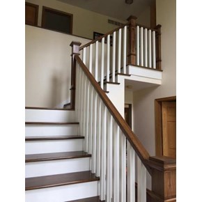 Replace outdated carpeting and old handrails with hickory railings and treads Eden Prairie Replace outdated carpeting and old handrails with hickory railings and treads Eden Prairie