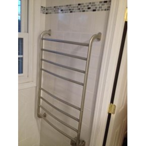 After photo of custom heated towel bar in a bath remodel completed in Upper St Clair, PA