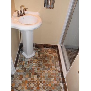 Pedestal sink and ceramic tile floor included in this bath remodel in Canonsburg, PA