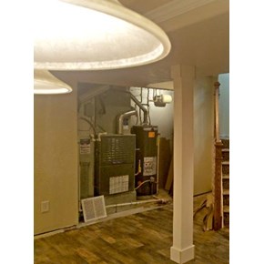 Before photo of bi-fold doors installed to hide furnace room in Golden, Colorado