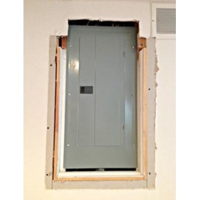 Custom build service panel access door in Castle Pines, CO - Before Photo