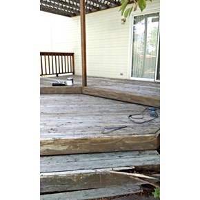Closer view of damaged deck in Golden CO 80401