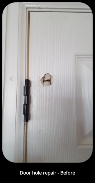 Door hole repair - Before - Littleton, CO