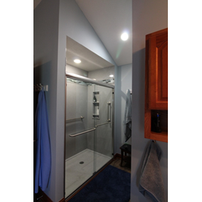 Bathroom Remodel in Westerville, Ohio with walk in shower using Onyx Collection Products