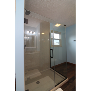 Bathroom Remodel in Westerville, Ohio featuring walk in shower with Onyx Collection products