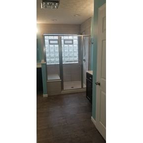 Ace Handyman ServicesBathroom Remodel in Pickerington, Ohio featuring Onxy Collection walk in shower with custom sitting bench