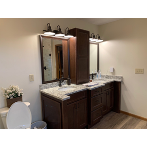Bathroom Remodel in Pickerington, Ohio with Onyx double sink countertop and Delta faucets