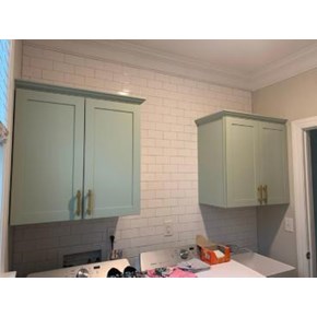 Plain Laundry with white wire shelves transformed in the Atwater Neighborhood, Mooresville