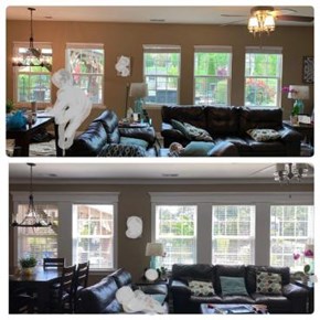Before and After Trim Refresh in the  Family Room