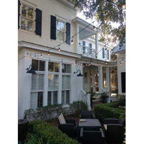 Patio with new string lights in Beaufort