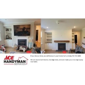 Shiplap Mantle with Custom Cabinets - Custom beam from farm in Davisdon