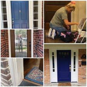 Doors: install, stain, adjust, repair threshold, install hardware.