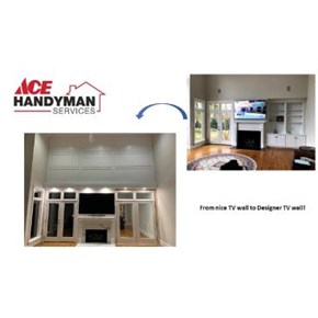 Designer TV wall with LED lighting and wainscot trim, The Peninsula, Cornelius, NC