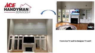 Designer TV wall with LED lighting and wainscot trim, The Peninsula, Cornelius, NC