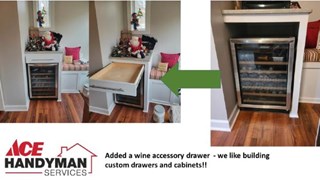 Client needed a drawer for wine openers, corks and other accessories for the new wine fridge!!