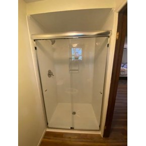 Shower Remodel using Onyx Collection shower panels, base, and integrated accessories in Columbus, Ohio