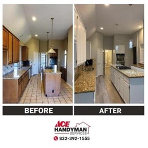 Before and After View of Kitchen Countertops and Cabinets 