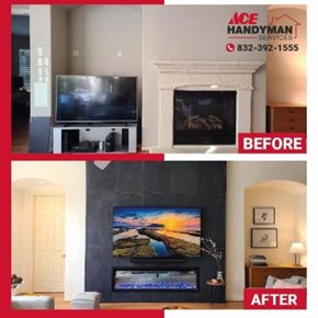 Before and After View of Fireplace and TV area