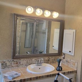 Hang Bathroom Mirror & Install Light Fixture - Highland Village, TX