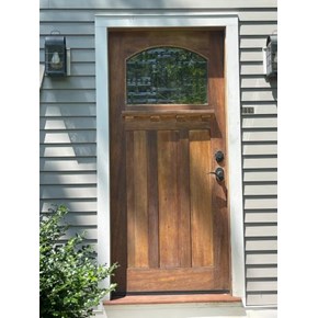 Exterior Refinishing Staining Sanding Front Door in Niantic After Ace Handyman Services Hartford New London