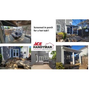 Transformed a concrete patio to a screened in deck with hot tub/big screen room!