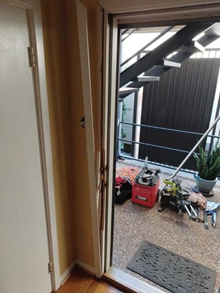 Busted and Broken front door frame in Central Houston
