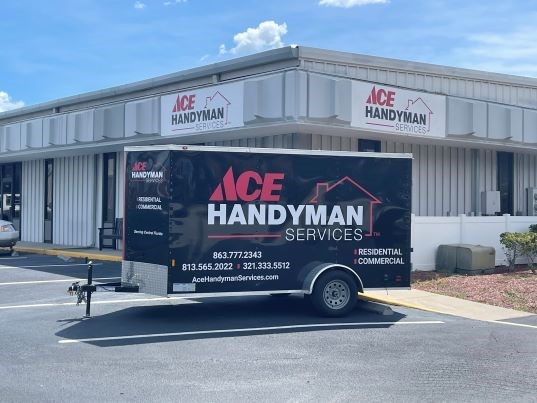 Ace Handyman Services Trailer outside Brandon, FL office