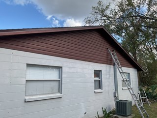 Repaired and repainted siding on a Lutz home with new weather protection added for improved durability and exterior appearance.