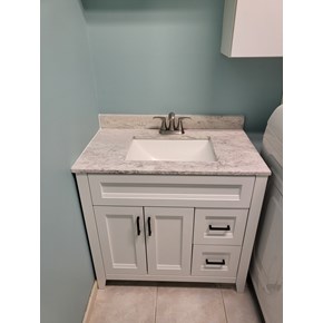 Vanity install, drywall repair, tile repair after Ace Handyman Services Jax Beach