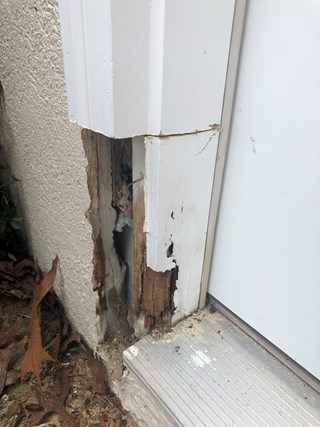 Wood Rot Repair Exterior Door Jamb Before Ace Handyman Services Jax Beach Jacksonville FL