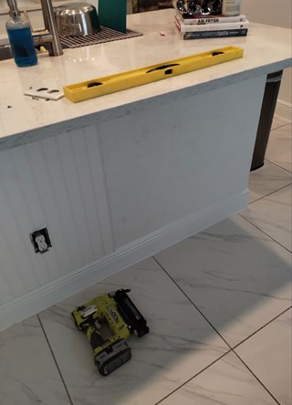Ace Handyman Services prep (half headboard half drywall) for Kitchen Island Renovation Project in Port St. Lucie, FL