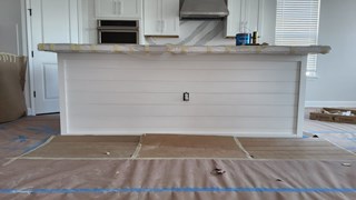 Kitchen island after shiplap installation 