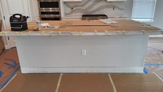 Kitchen island before shiplap installation