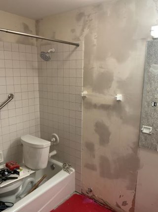 Shower and Shower Tile and Wallpaper in Lincolnshire, IL - Before