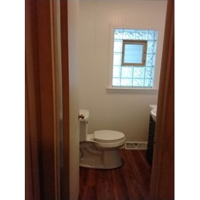 Ace Handyman Services of Lincoln Way did a bathroom refresh, including flooring, vanity, beadboard, wainscoting