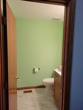 Ace Handyman Services of Lincoln Way repainted bathroom walls and ceiling after