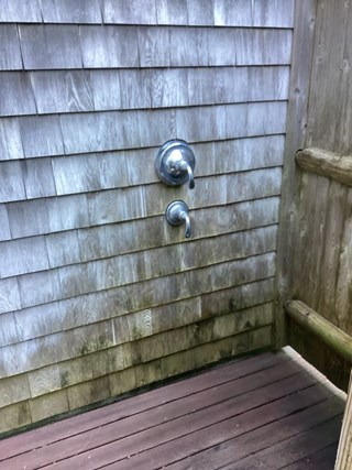 Outdoor shower Re-shingling Before