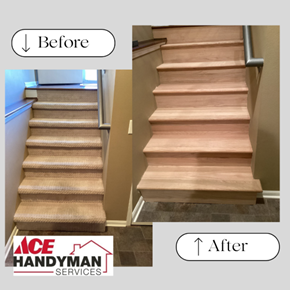 Before and After, taking out carpet and installing red oak treads in Omaha!