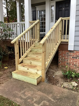 Newly replaced wood patio stairs.