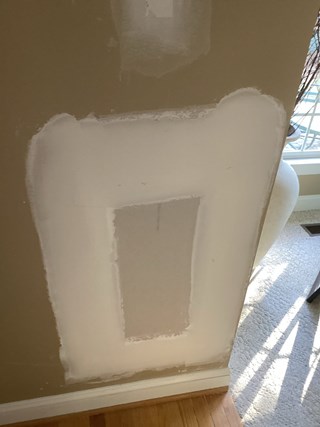 Drywall repair in progress at a home in Morrisville, NC 