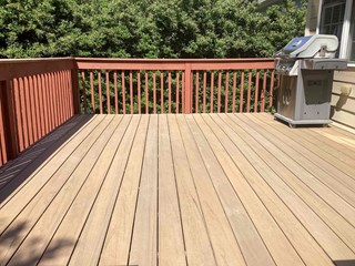 Wooden deck with freshly replaced deck boards 