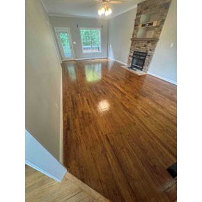 New wood flooring in the living room completed in Clayton NC 27527