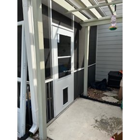 Screen door install with dog door