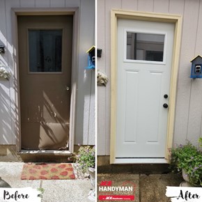 Before and After Installing a new man door to garage in Columbus, Ohio