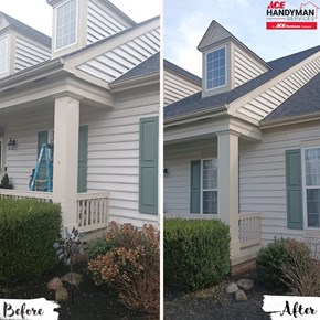 Ace Handyman Services handyman repaired exterior trim on front porch in New Albany, Ohio.