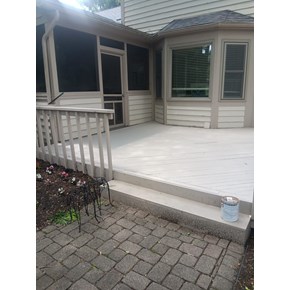 Ace Handyman Services replaced rotted wood, pressure washed, installed new railing, and painted deck in Columbus, Ohio