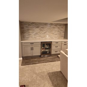 Ace Handyman Services installed a Tile Backsplash in a Home Basement Bar in Westerville, Ohio