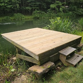 Ace Handyman Services handyman removed rotten deck boards and installed new  deck boards on this floating dock in Westerville, Ohio.